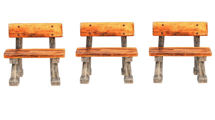 Poster - Set of Three Rustic Wooden Benches on a Transparent Background Generative AI