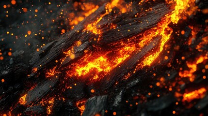 Poster - Vivid Flames Consuming Burnt Wooden Fragments