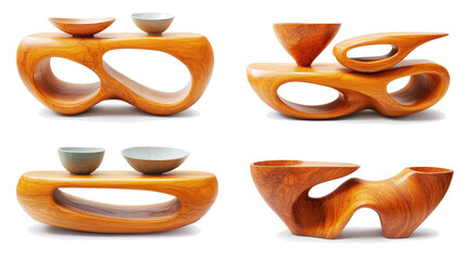 Poster - Wooden Shelves With Bowls on Clear Background Generative AI