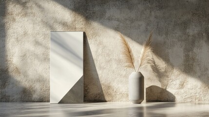 Aufkleber - A contemporary standing brochure mockup featuring a geometric design rests against a textured stone background highlighting its sophistication