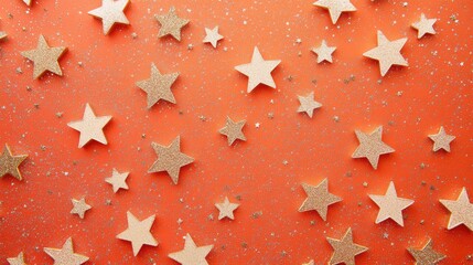 Poster - Scattered stars on a coral background festive holiday decorations for Christmas and New Year