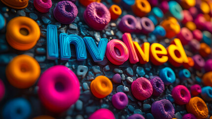 Poster - Colorful 3D Involved Text on Artistic Abstract Background with Vibrant Shapes