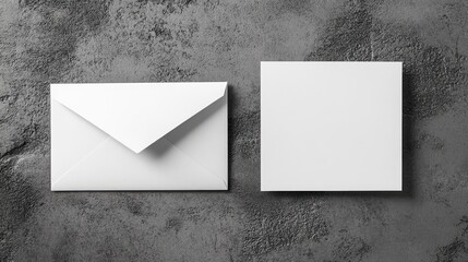 Poster - Blank grey card and envelope mockup on a textured concrete background