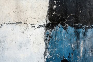 Poster - Abstract overview with bold contrast. Striped image showcasing dark, azure, and pale concrete. Fractured pattern on concrete facade