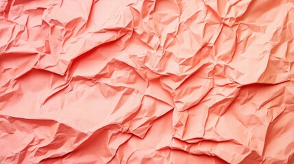 Poster - Trendy textured background in coral hue featuring crumpled orange pink craft paper Flat lay composition