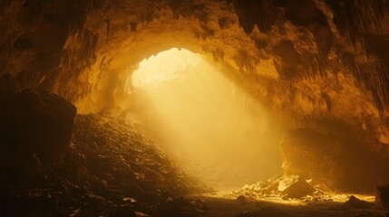 Poster - Foggy illuminated underground cave within limestone formations