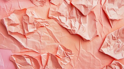 Poster - Trendy textured background in coral hue featuring crumpled orange pink craft paper Flat lay composition
