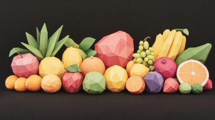 Aufkleber - Vibrant low-poly fruit arrangement showcasing colorful geometric designs of nature's bounty