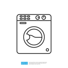 Poster - A simple line drawing of a front-loading washing machine, illustrating its design and functionality.