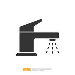 Poster - A minimalist icon of a faucet, illustrating water flow with droplets, representing plumbing and water usage.
