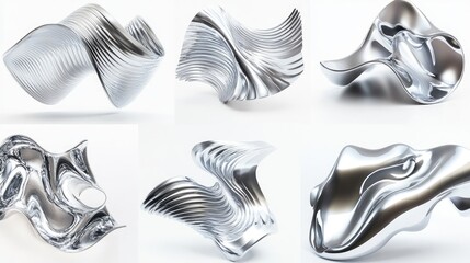 Poster - silver gradient backgrounds with chrome liquid waves generative ai