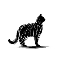 Wall Mural - Cat silhouette with decorative line patterns