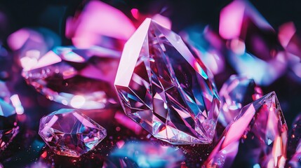Poster - A macro shot of shimmering crystals or gemstones with facets reflecting light. --ar 16:9 --personalize v73lhwr --v 6.1 Job ID: 44f29847-7320-4468-8458-6dd2e16c27b3