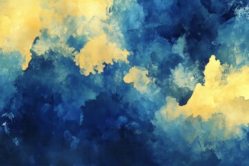 Poster - Artistic background design using blue and yellow watercolors
