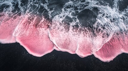 Poster - A beautiful pink wave crashing on a black beach