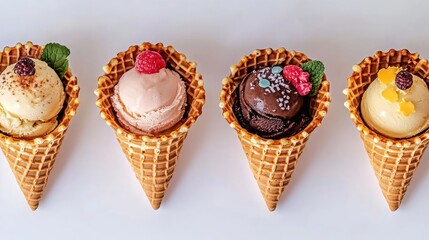 Poster - Delicious Ice Cream Cones With Assorted Flavors and Colorful Toppings Generative AI