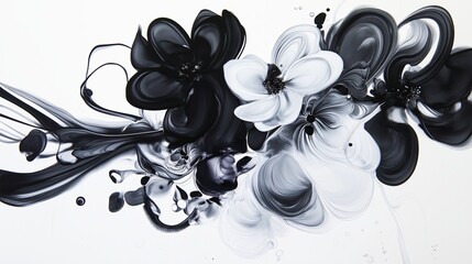 Poster - A close-up view of ink and water creating beautiful, organic shapes in black and white.