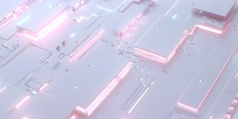 Poster - Pink Neon Circuit Board Abstract:  A futuristic, abstract image of a circuit board with soft pink neon lighting. Perfect for tech, AI, and digital art projects. 