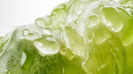 Wall Mural - Close-up macro shot of a green fruit with water droplets on the surface.