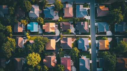 Poster - A row of houses with a mix of red and blue roofs