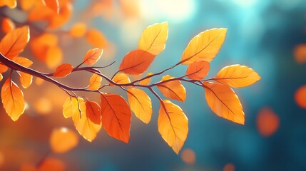 Vibrant Autumn Tree Branch with Colorful Foliage in Style