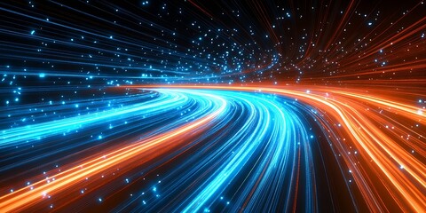 Aufkleber - Futuristic Digital Light Trails In Energetic Orange And Blue Theme For CuttingEdge Technological Art : Generative AI