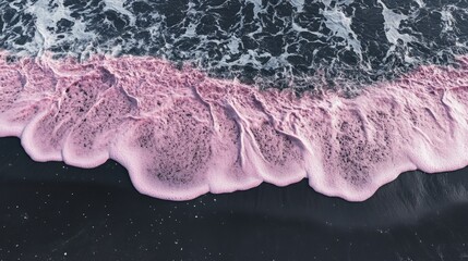Poster - A pink wave is crashing on a black beach