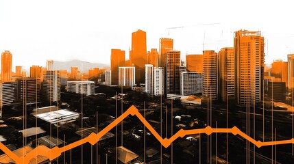 Aufkleber - Dynamic City Skyline with Growth Trend Lines Illustrating Urban Development and Economic Progress : Generative AI
