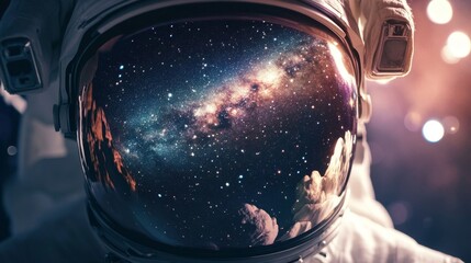 Astronaut Helmet Reflecting Cosmic Wonders