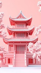 traditional chinese 3d ancient building illustration poster background