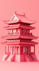 traditional chinese 3d ancient building illustration poster background