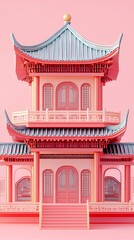 traditional chinese 3d ancient building illustration poster background