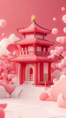 traditional chinese 3d ancient building illustration poster background