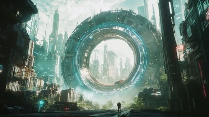 Poster - Futuristic Portal Opening in a Sci-Fi Landscape