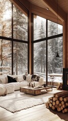 Poster - A cozy living room with a fireplace