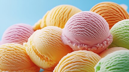 Aufkleber - Variety of Colorful Ice Cream Scoops Highlighted on Blue Sky : Generative AI