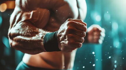 Close-Up of Powerful Athlete's Biceps Flexing