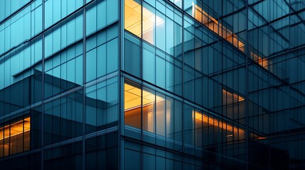 Poster - Contemporary Architectural Glass Facade Illuminated at Night : Generative AI
