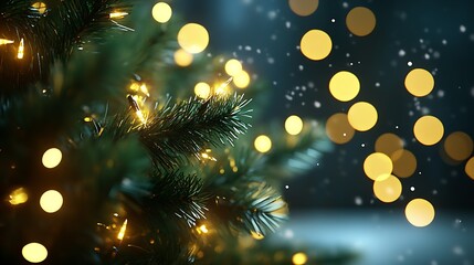 Aufkleber - Enchanting Christmas Tree Close-up with Twinkling Lights and Soft Bokeh : Generative AI