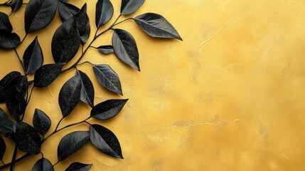 Wall Mural - black leaves on a golden background