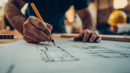 Poster - Detailed Architectural Blueprint Pencil Drawing by Skilled Professional on Building Project : Generative AI
