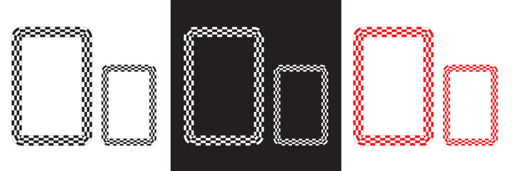 Poster - Checkers frame, border in line art style geometric seamless pattern.  isolated on white and black background. Vector illustration. EPS 10      