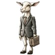 © Kavita - Cartoon goat in a suit holding a briefcase on a white background.