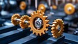 © A4719 - Golden Cogs Interlocking Gears Machinery Industrial Engineering Concept