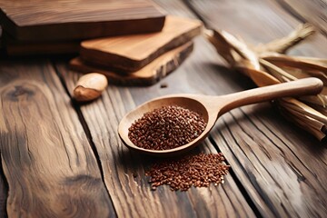 Red Quinoa Grain in Wooden Spoon on Rustic Table