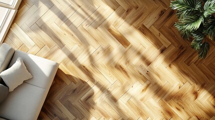 Wall Mural - A wood floor with a chevron pattern