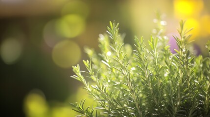 Poster - Lush Rosemary Plant Illuminated by Sunlight in a Vibrant Garden : Generative AI
