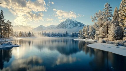 Wall Mural - The quiet beauty of frozen lakes, where the ice is clear and the snow is undisturbed, provides a peaceful escape into natureâ€™s winter calm. . Video