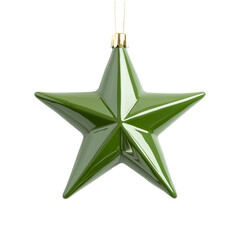 Wall Mural - Green star ornament with glossy finish isolated on white background, contributing to festive ambiance of winter celebrations.