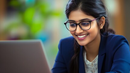 Aufkleber - Happy Professional Woman Engaged in Work at Her Laptop : Generative AI